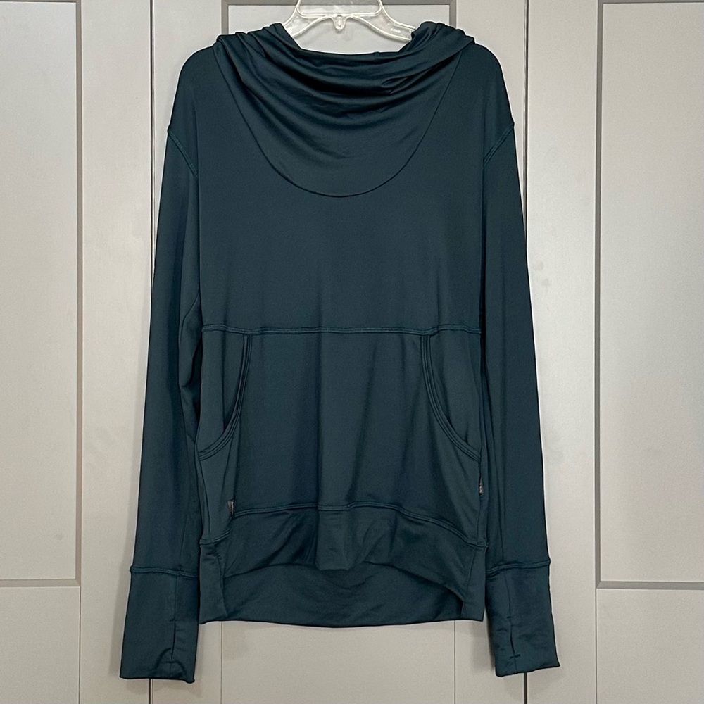 Deso Supply Co Funnel Neck Pullover Hoodie Stretch Pocket Dark Teal Womens Sz XL